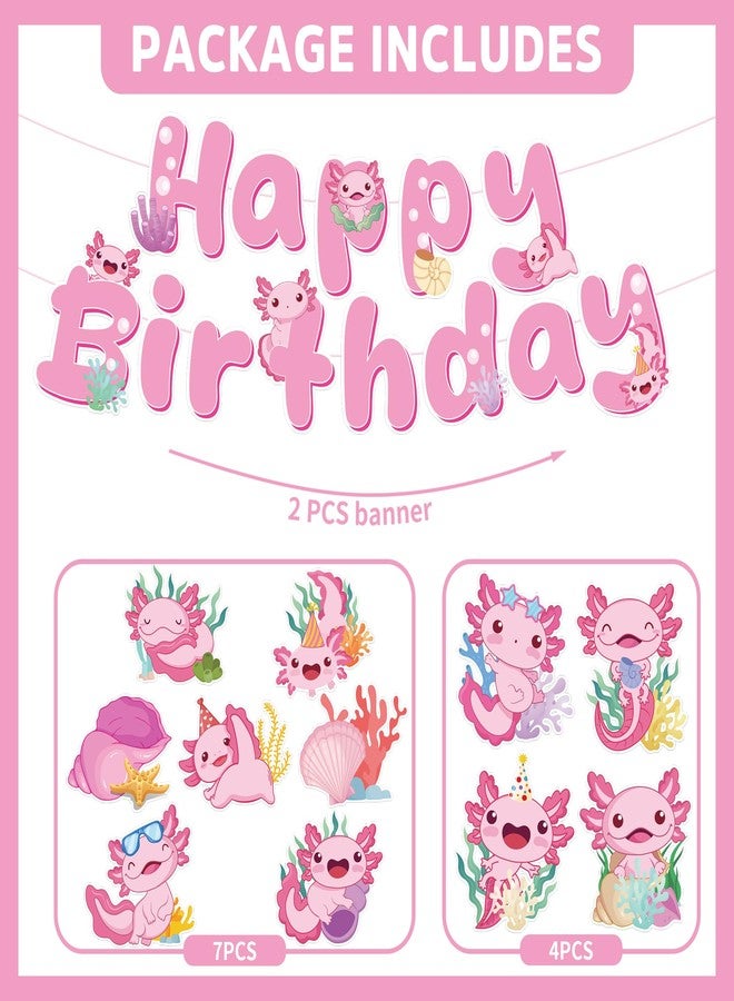 iPartyGo Axolotl Birthday Party Decorations - 12 PCs Pink Cute Cartoon Animals Happy Birthday Banner Ceiling Hanging Swirls Streamer Decor Table Honeycomb Centerpieces Favors for Kids Girls Backdrop - Image 4